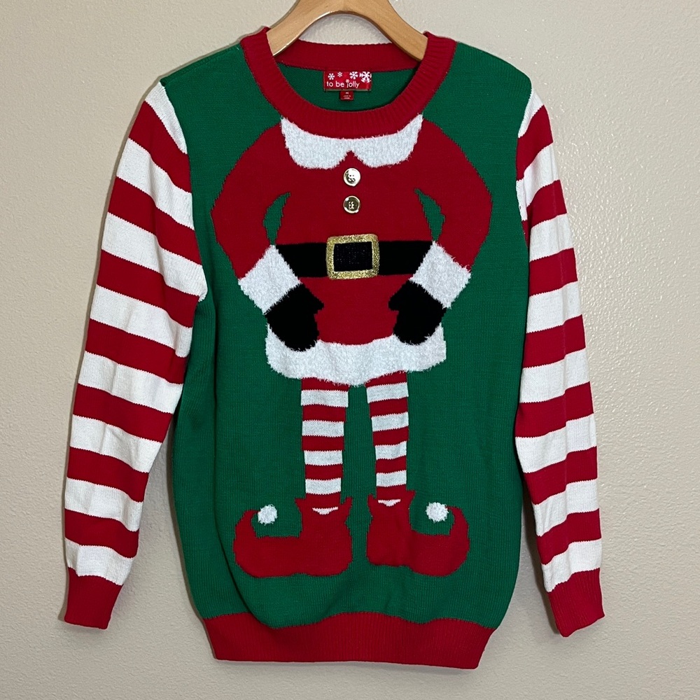 To Be Jolly Festive Elf Red Green Holiday Christmas Ugly Sweater